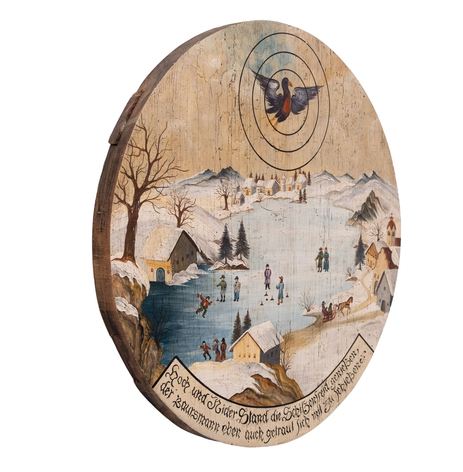 Rond Volkskunst Schilderij Met Handgeschilderd Winterlandschap – Duitsland photo vinterior