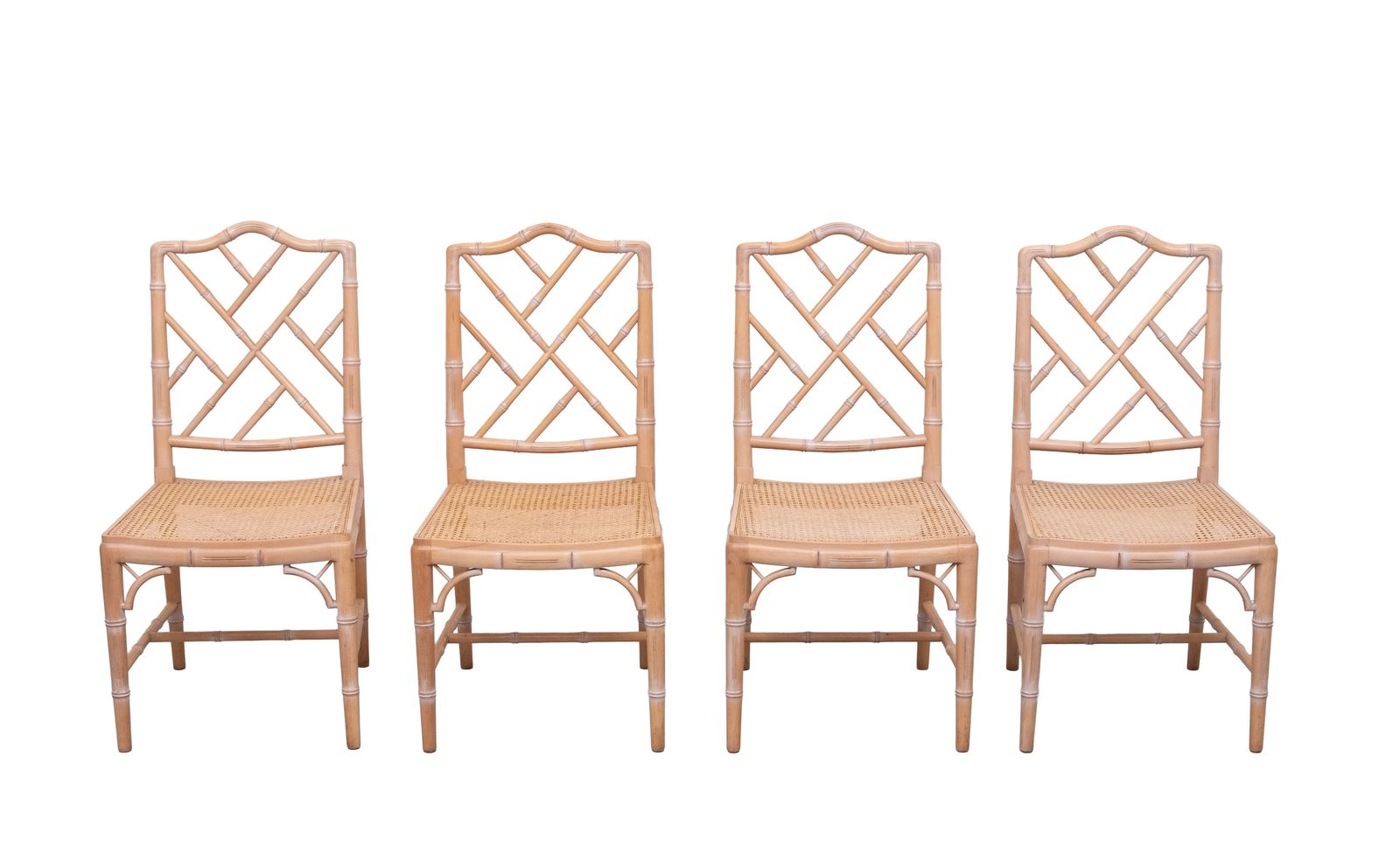 Set Of 4 Chinese Chippendale Chairs Chic Regency Style Seating Woven Cane 1970s photo furniture