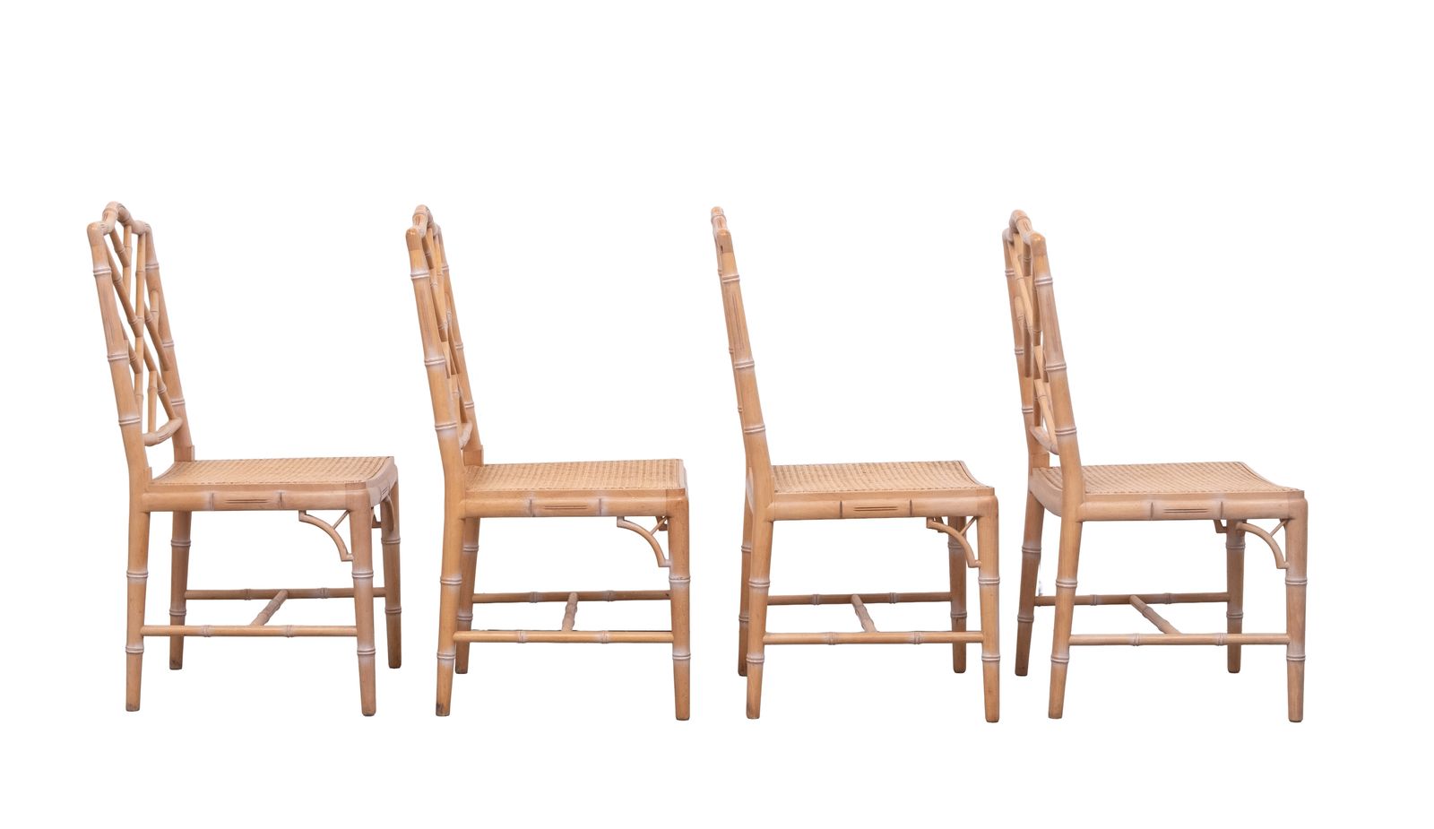 Set Of 4 Chinese Chippendale Chairs Chic Regency Style Seating Woven Cane 1970s photo buy