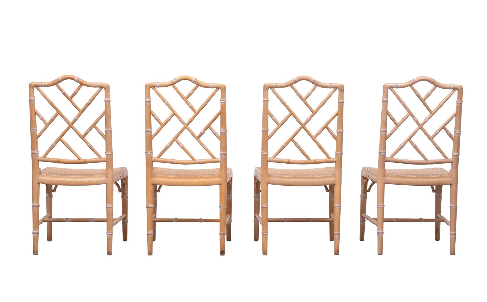 Furniture Set Of 4 Chinese Chippendale Chairs Chic Regency Style Seating Woven Cane 1970s photo