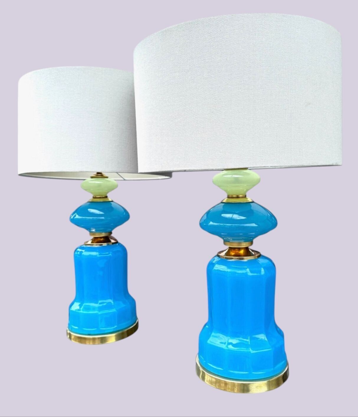 photo furniture A Pair Of Blue Murano Glass Opaline Lamps By Cenedese With Brass Base And Fittings