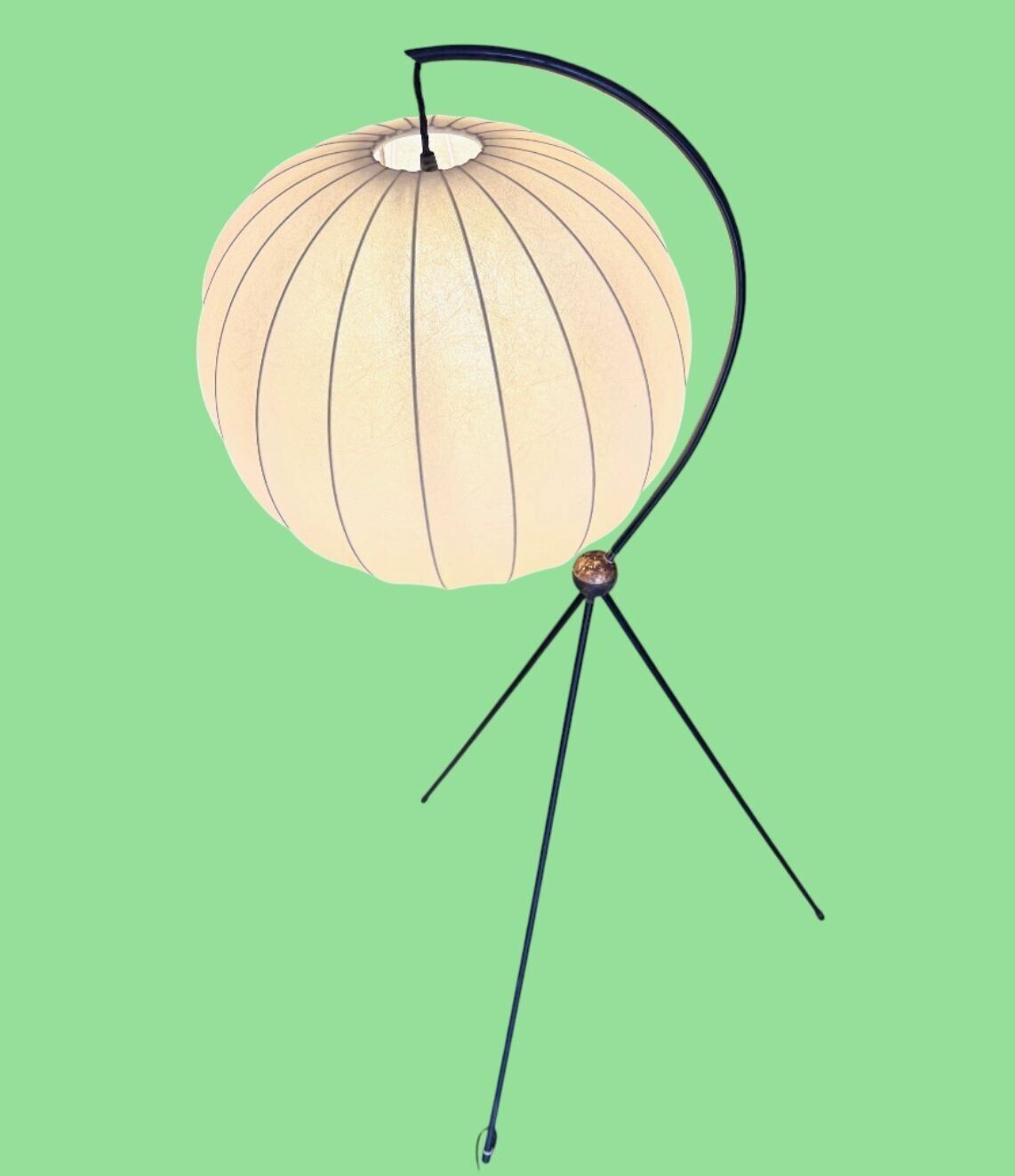 A Rare Italian 1960s Black Lacquer And Brass Tripod Floor Lamp With Cocoon Shade By Castiglioni photo Lighting