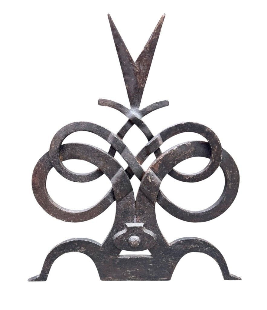 A Pair Of French Hand Forged Wrought Iron Fire Dogs In The Style Of Gilbert Poillerat photo Home Fixtures