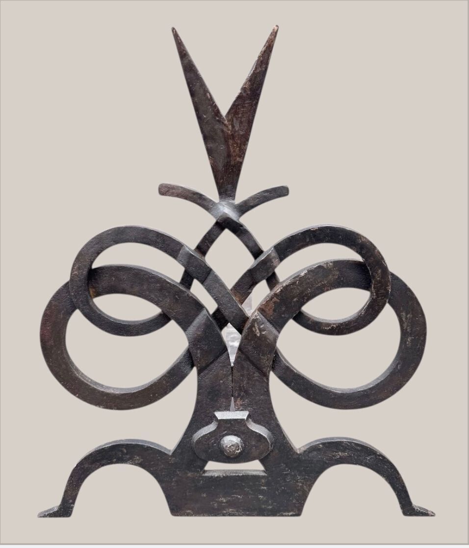 A Pair Of French Hand Forged Wrought Iron Fire Dogs In The Style Of Gilbert Poillerat photo buy