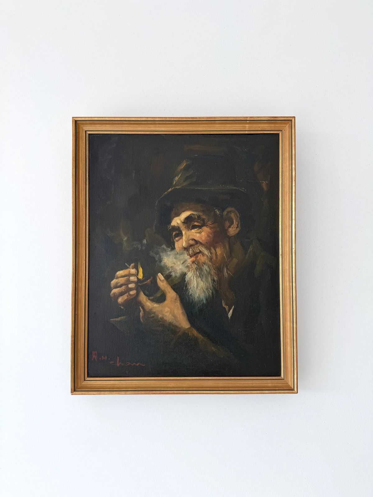 Signed Oil On Canvas Painting "Smoking Chinese Elder Of San Francisco"