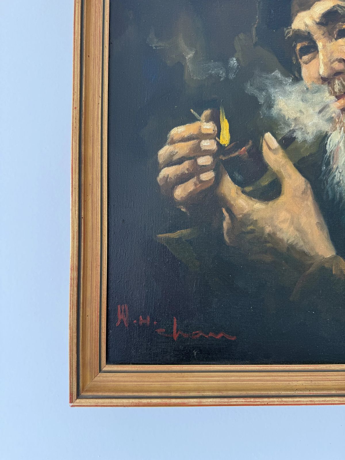 Signed Oil On Canvas Painting "Smoking Chinese Elder Of San Francisco" photo buy