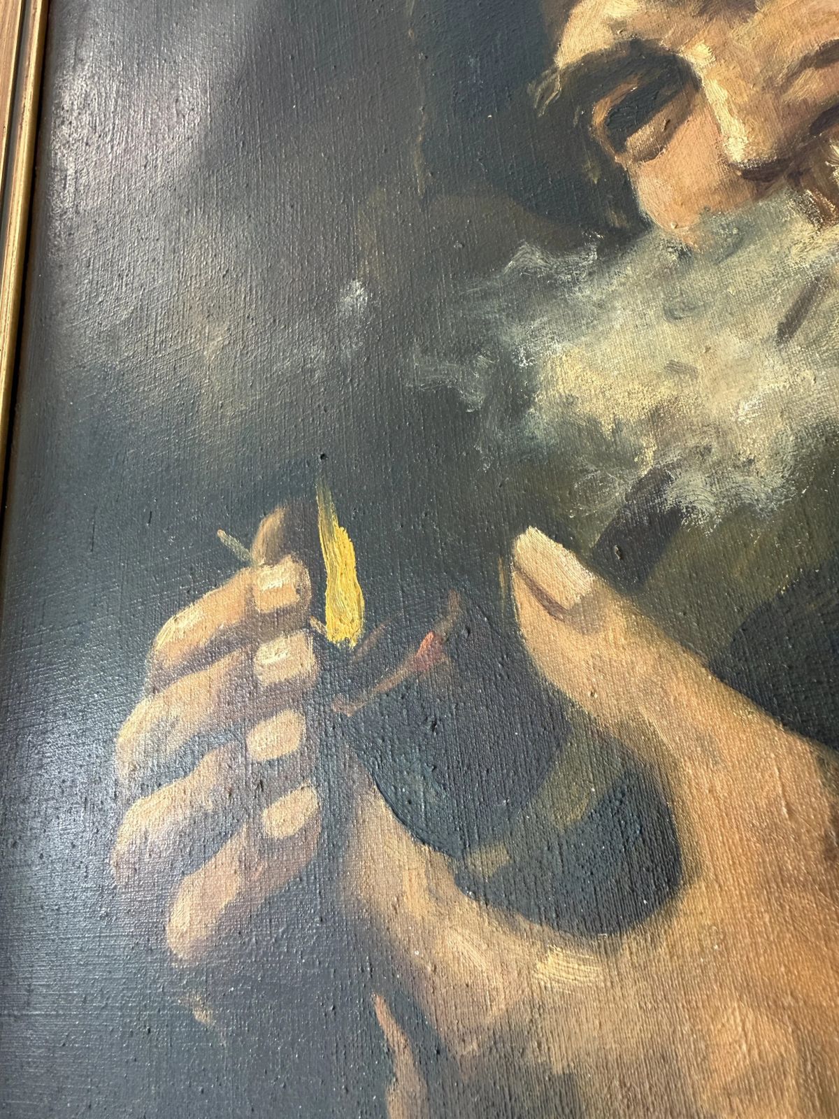 Art Signed Oil On Canvas Painting "Smoking Chinese Elder Of San Francisco" photo