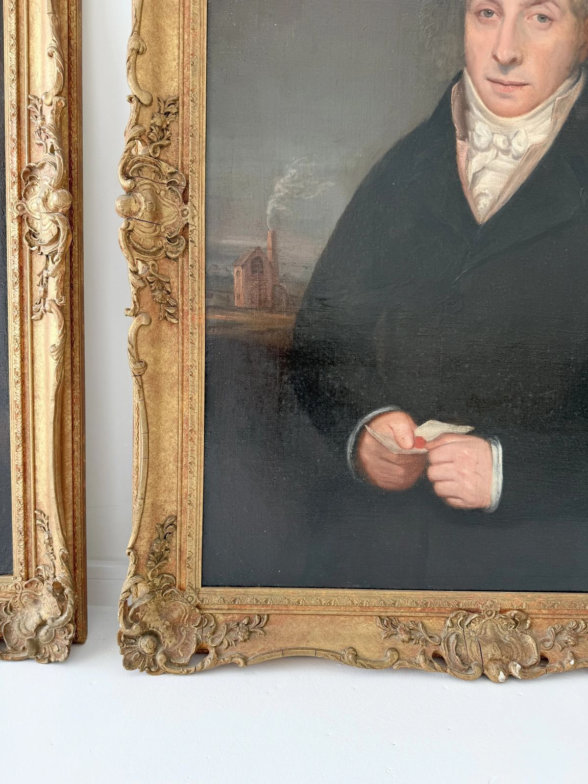 Art Pair Of Framed Oil On Canvas Portrait Paintings Of Man And Woman, 19th Century, English Provincial School photo