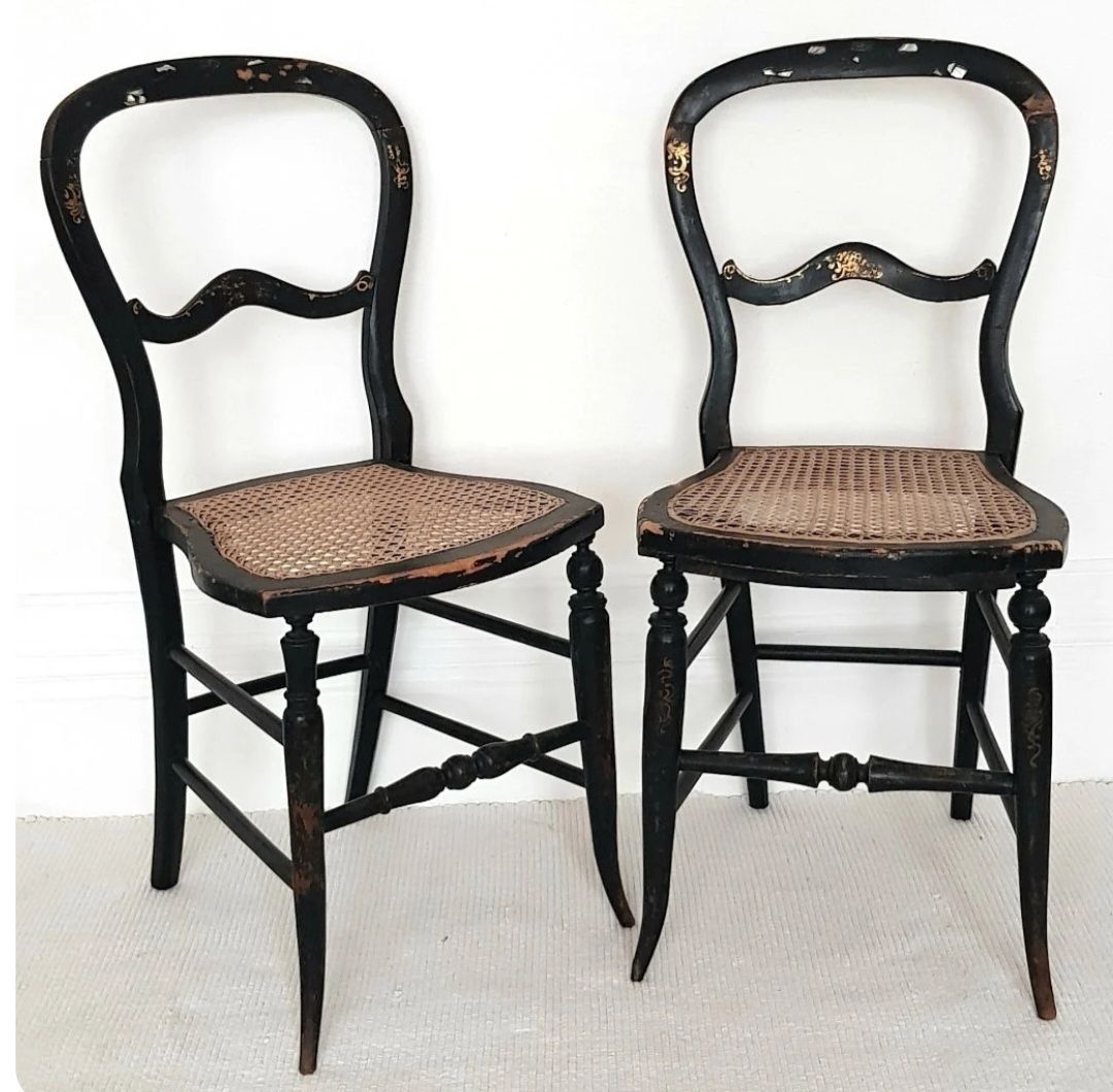 A Pair Of Victorian Ebonised Salon Chairs With Mother Of Pearl Inlay. photo furniture