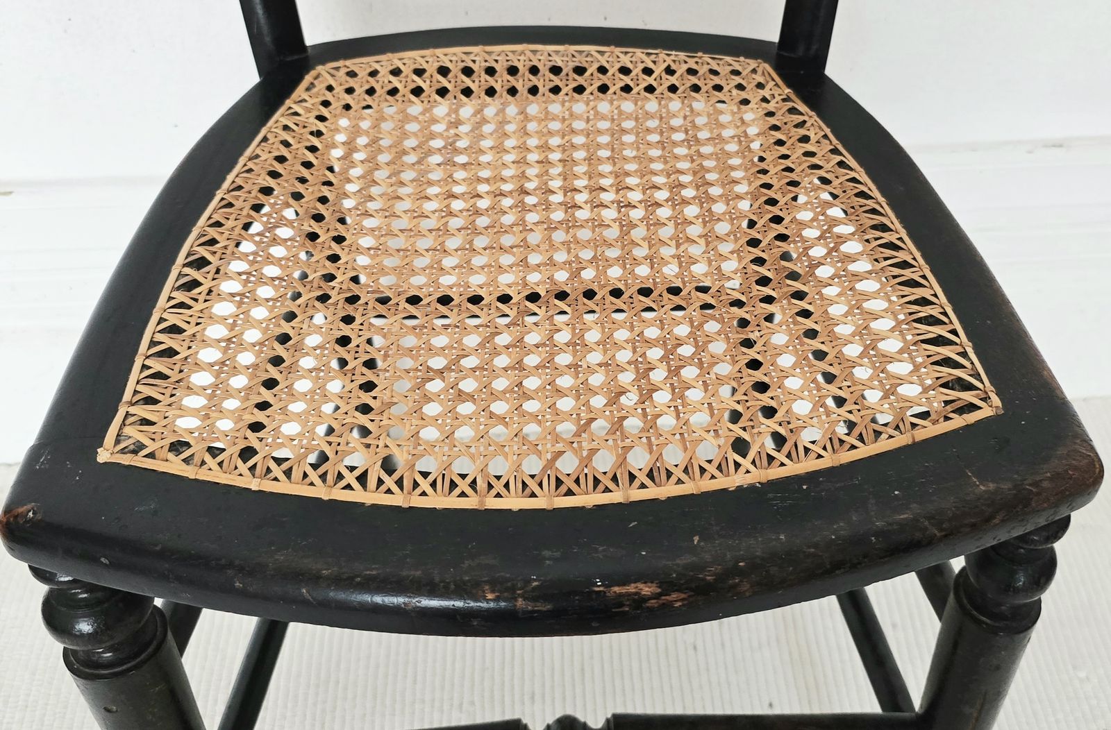 A Victorian Ebonised Salon Chair With Rattan Seat  & Bone Inlay. photo vinterior