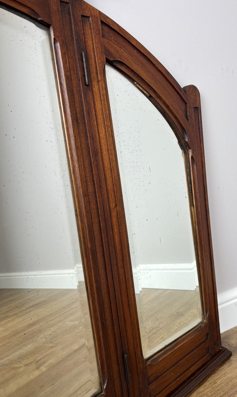 Mirror Antique French Style Walnut Triple Folding Dressing Table Mirror Lot 6139 photo vintage