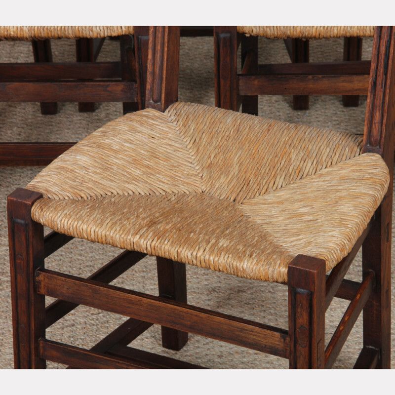 Set Of 6 Oak Wicker Chairs, French Craftsmanship, 1950 photo furniture