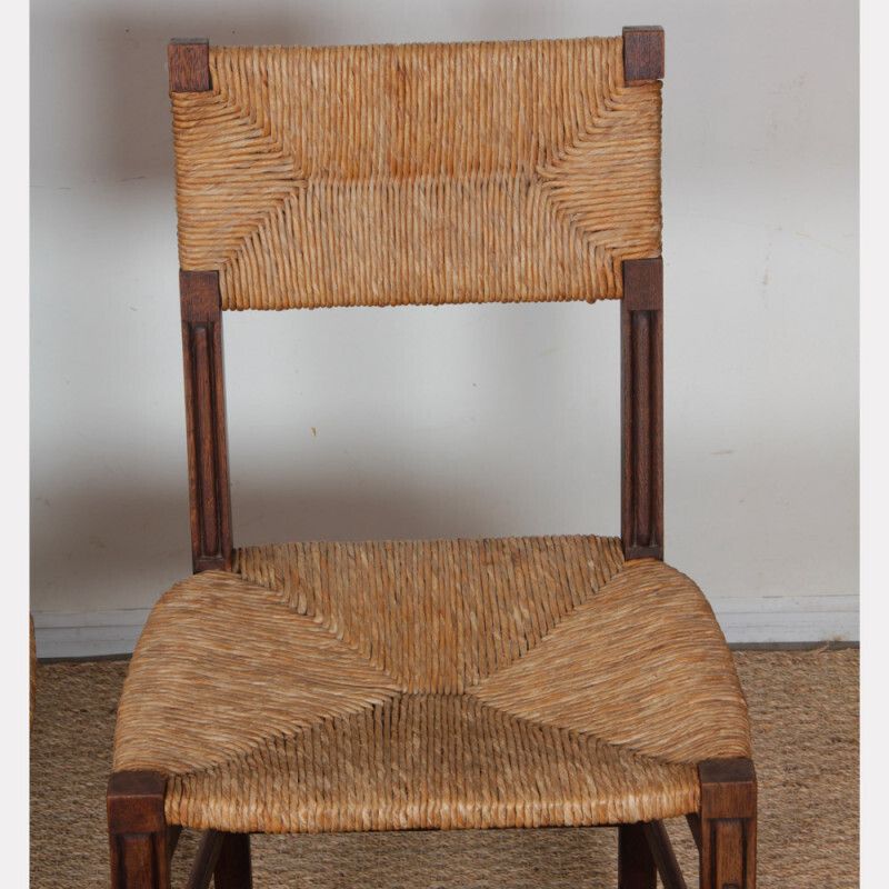 Set Of 6 Oak Wicker Chairs, French Craftsmanship, 1950 photo Furniture