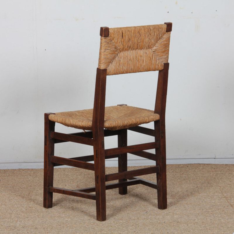 Set Of 6 Oak Wicker Chairs, French Craftsmanship, 1950 photo vintage