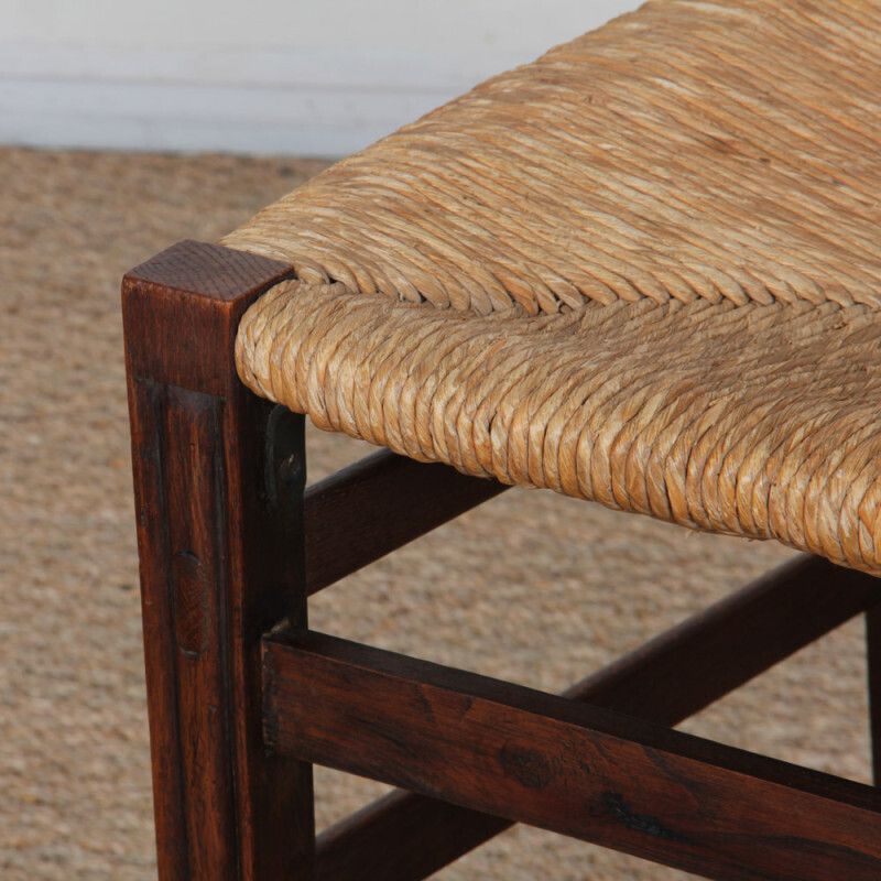Furniture Set Of 6 Oak Wicker Chairs, French Craftsmanship, 1950 photo