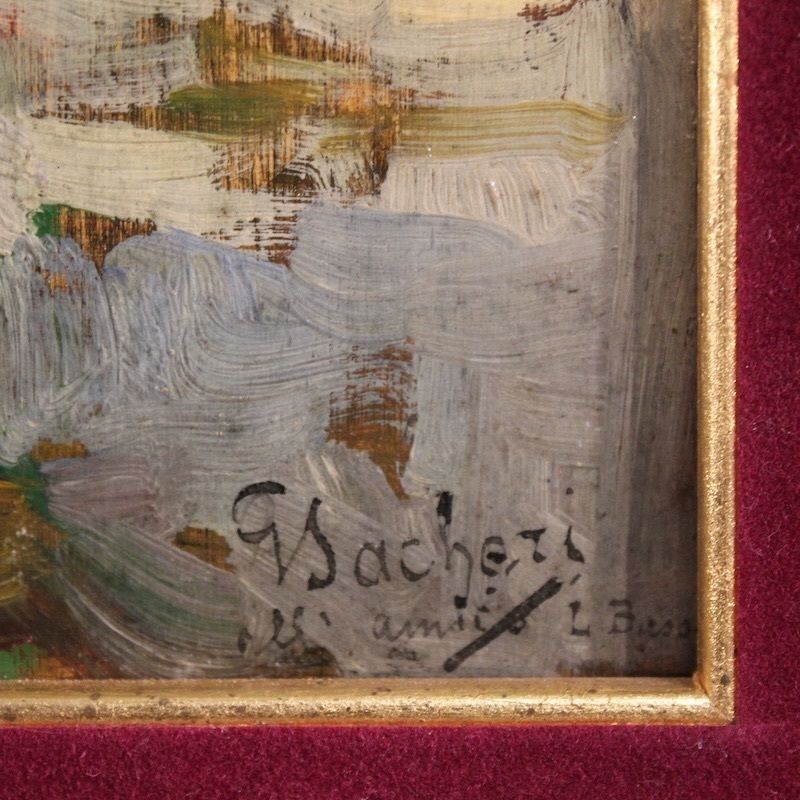 Peinture italienne de paysage, vue de maisons, XXe siècle photo vinterior