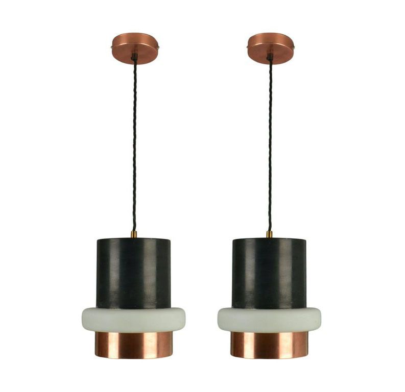 Set Of Modernist Black Metal, Copper And Glass Pendants By Philips 1960' S photo furniture