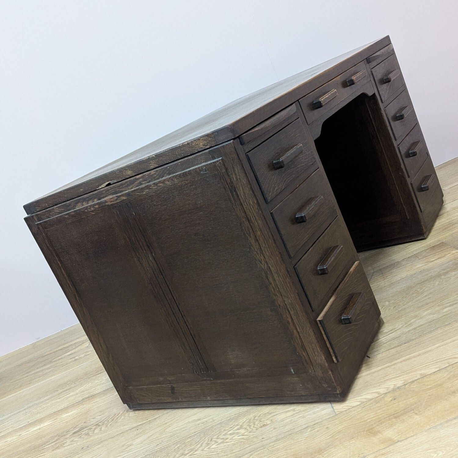 Large Antique Early 20th Century Dark Oak Pedestal Desk photo for sale