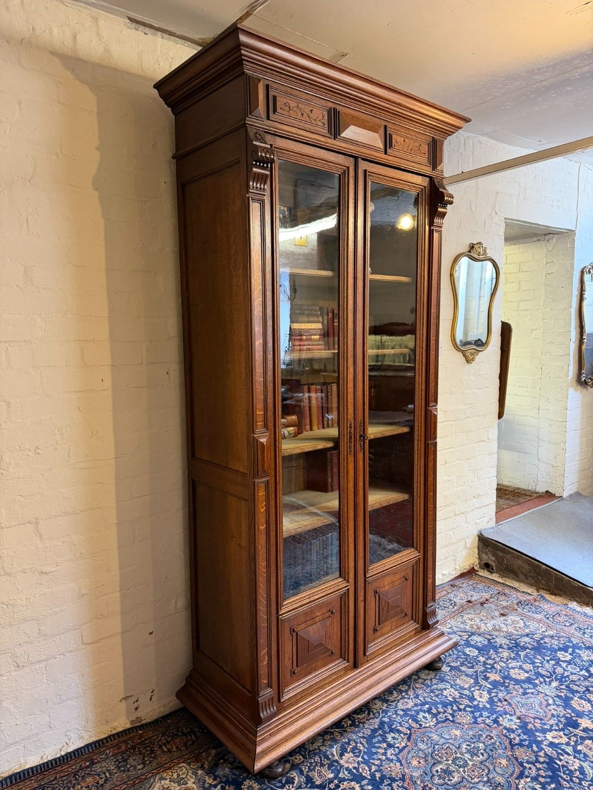 Tall French Antique Carved Oak Glazed Bookcase/Cabinet Circa 1890 photo Furniture