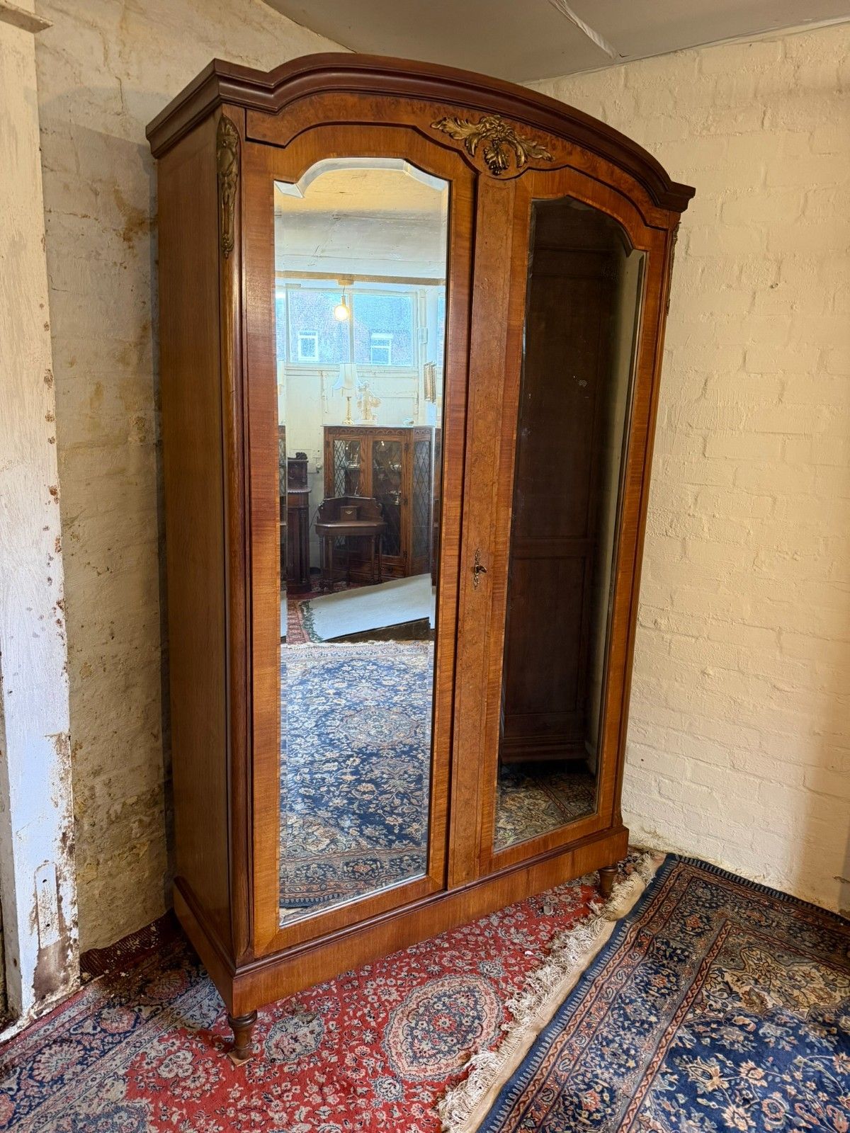 Antique French Burr Walnut Louis XV Mirror Door Armoire Circa 1900 photo furniture
