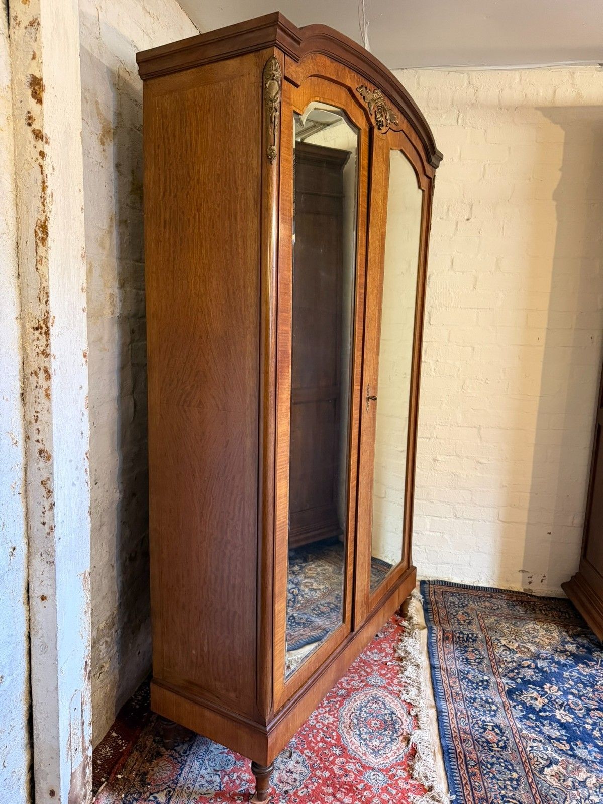 Antique French Burr Walnut Louis XV Mirror Door Armoire Circa 1900 photo Furniture