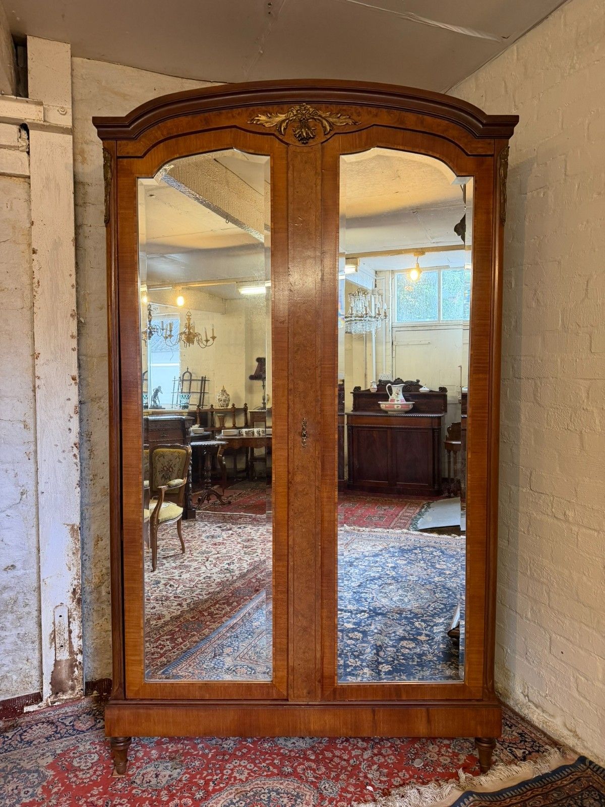 Antique French Burr Walnut Louis XV Mirror Door Armoire Circa 1900 photo 775.0