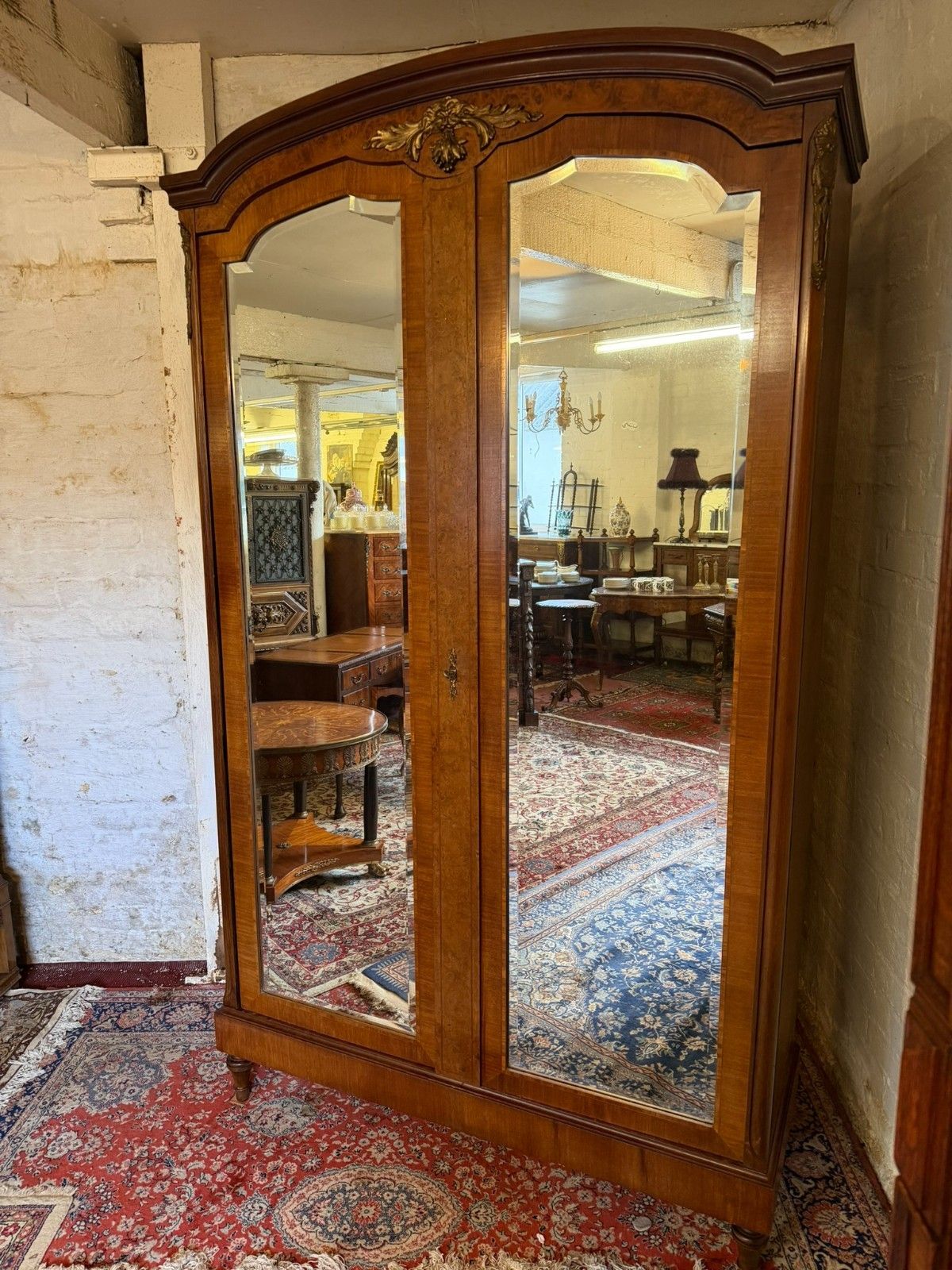 Antique French Burr Walnut Louis XV Mirror Door Armoire Circa 1900 photo vinterior