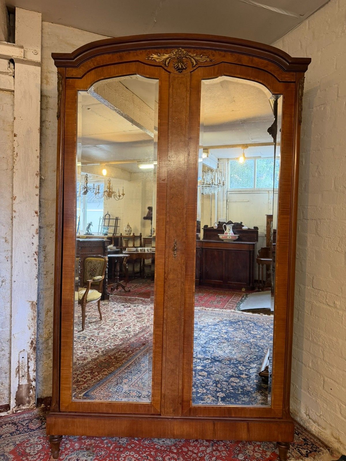 photo buy Antique French Burr Walnut Louis XV Mirror Door Armoire Circa 1900