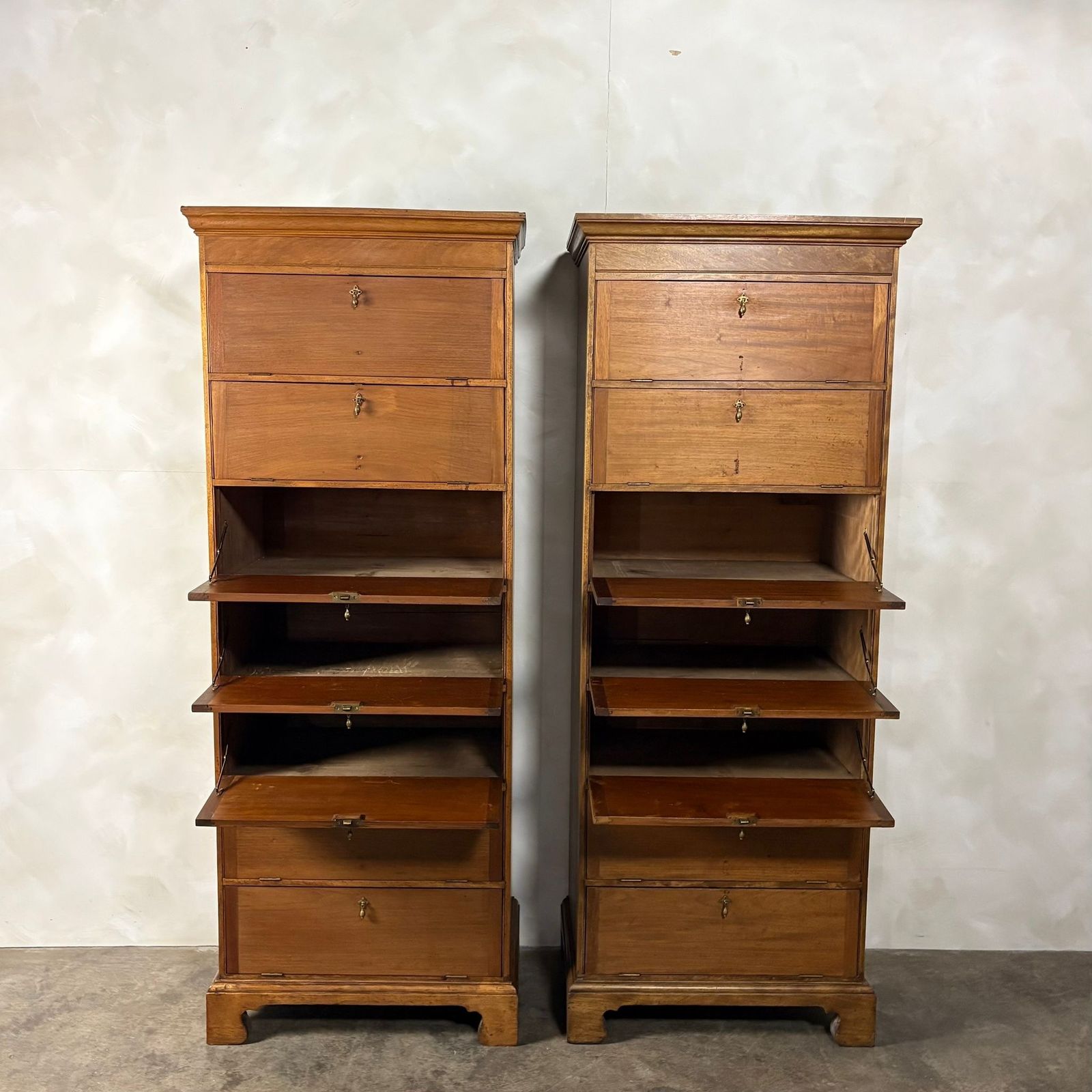 Pair Of Antique Tall Cabinets/Bookcases/Haberdashery Storage Drawers photo Furniture