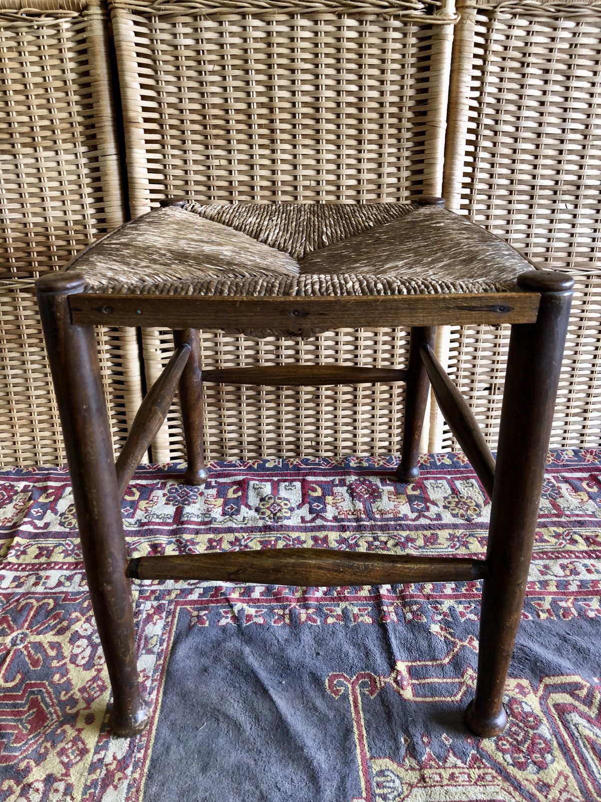 photo for sale Antique Stool With Rush Seat