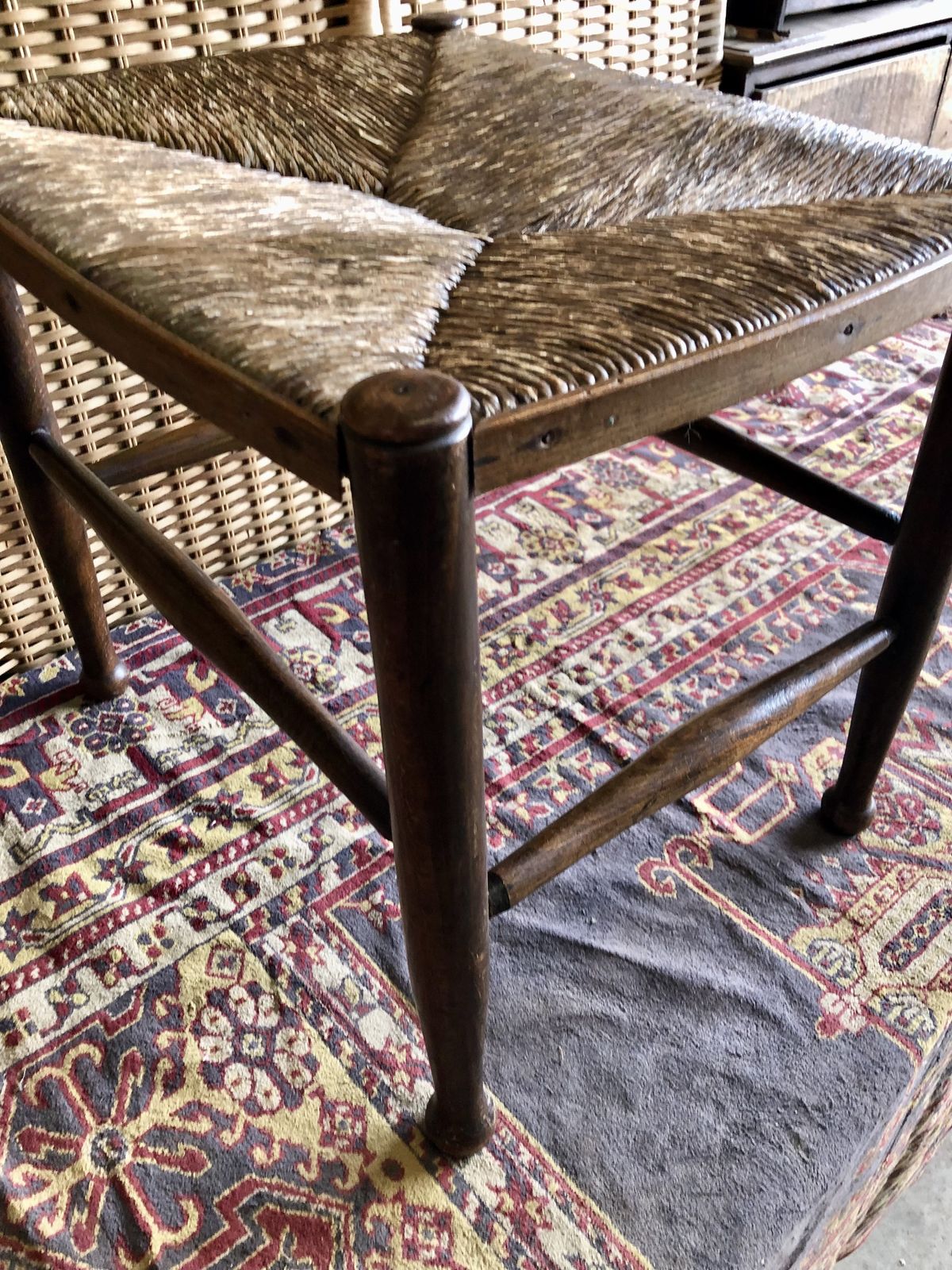 photo buy Antique Stool With Rush Seat