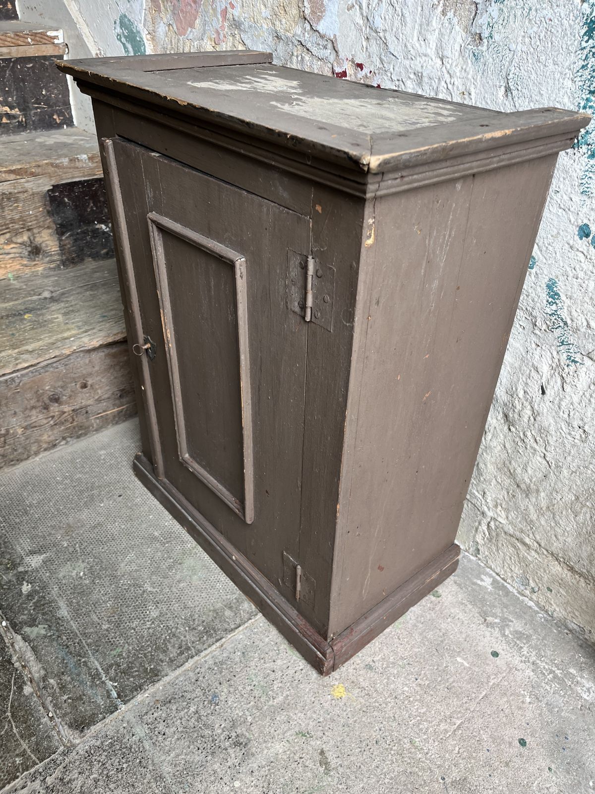 Furniture 19th Century Rustic French Small Cupboard In Original Brown Paint photo