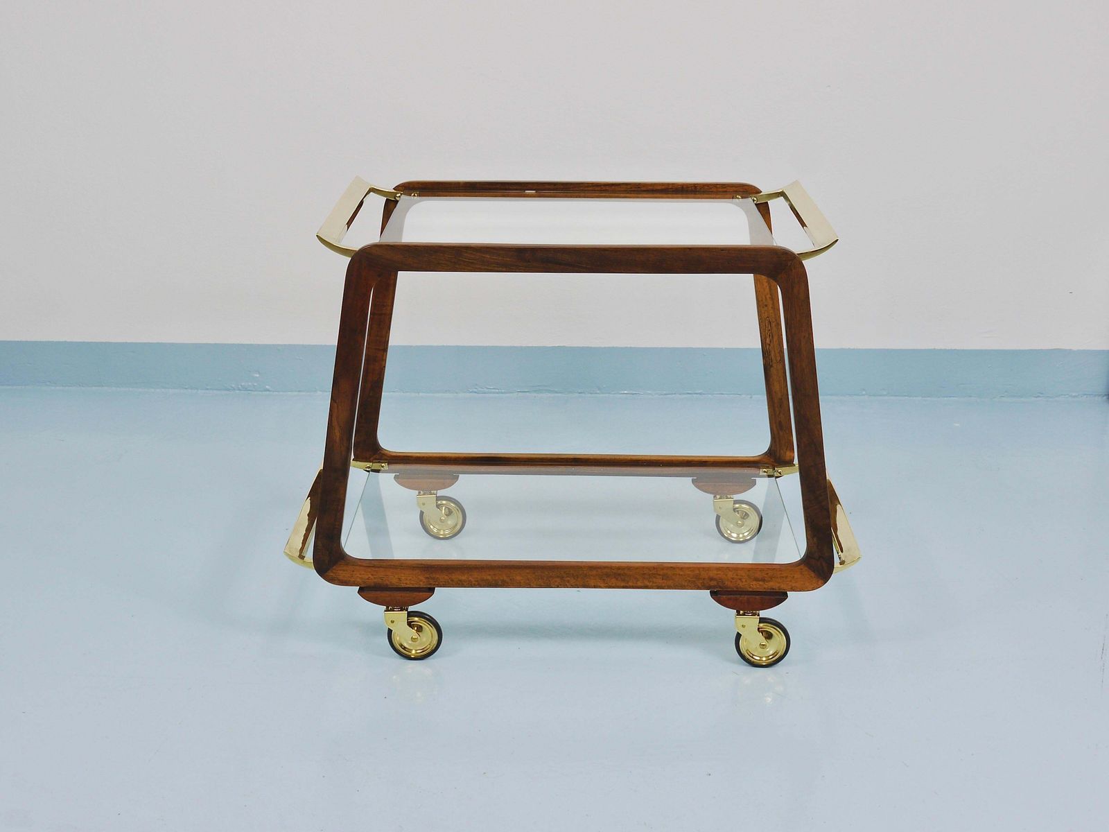 Mid Century Walnut Brass Bar Cart Serving Trolley, 1950s, Oswald Haerdtl Attr. photo 5968.0