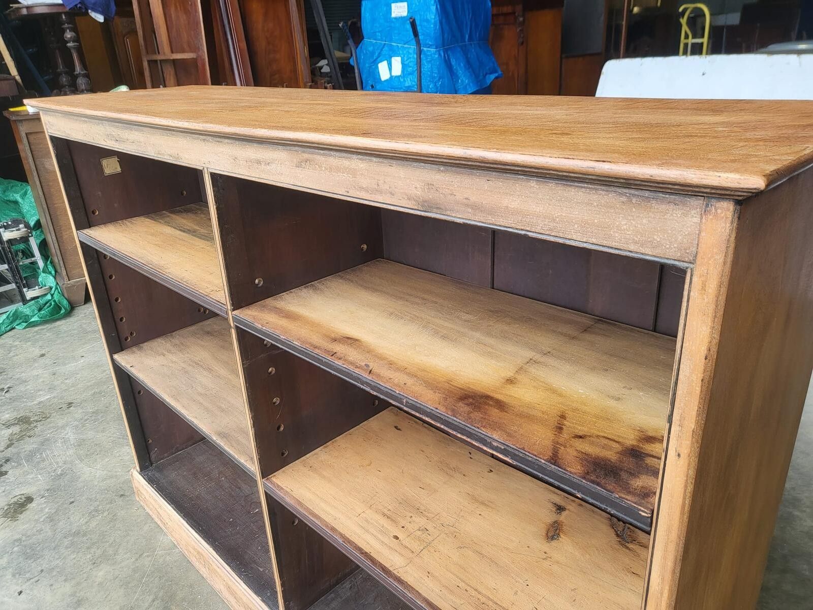 photo for sale Antique Edwardian Oak Low Open Bookcase Adjustable Shelves