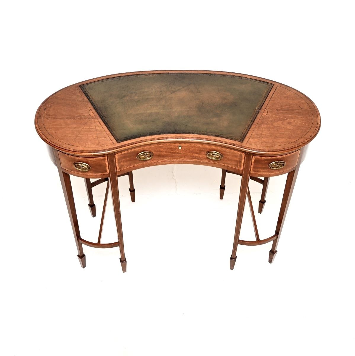 Antique Edwardian Inlaid Mahogany Kidney Shaped Desk photo for sale
