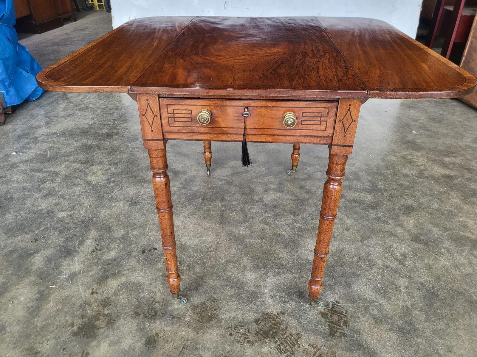 Antique Regency Inlaid Pembroke Drop Leaf Dining Occasional Table Drawer photo 375.0