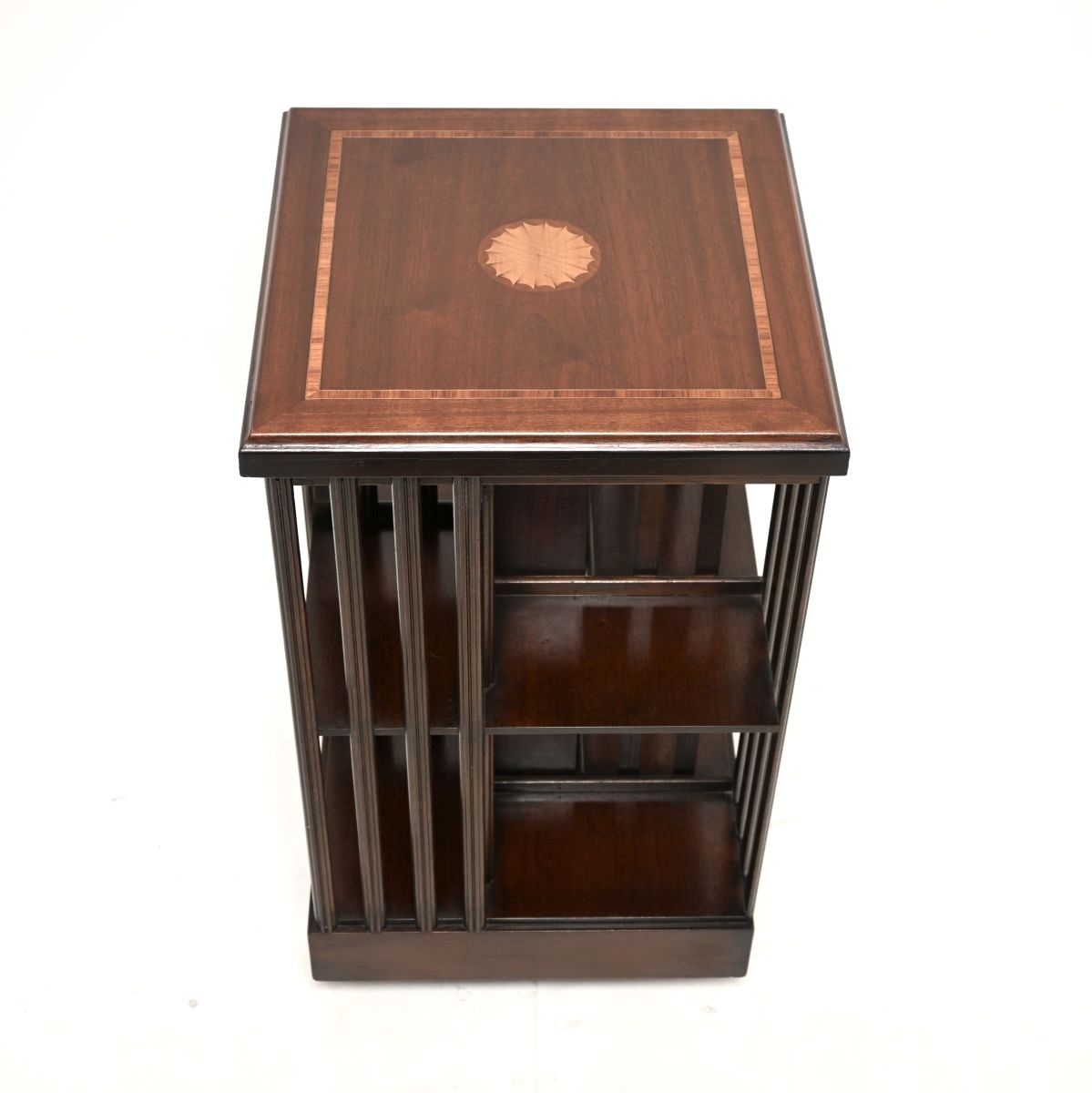 Antique Sheraton Style Inlaid Mahogany Revolving Bookcase photo for sale
