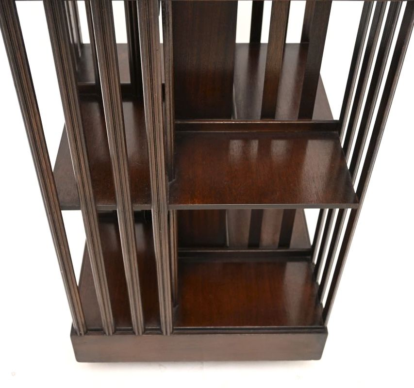 Antique Sheraton Style Inlaid Mahogany Revolving Bookcase photo vinterior