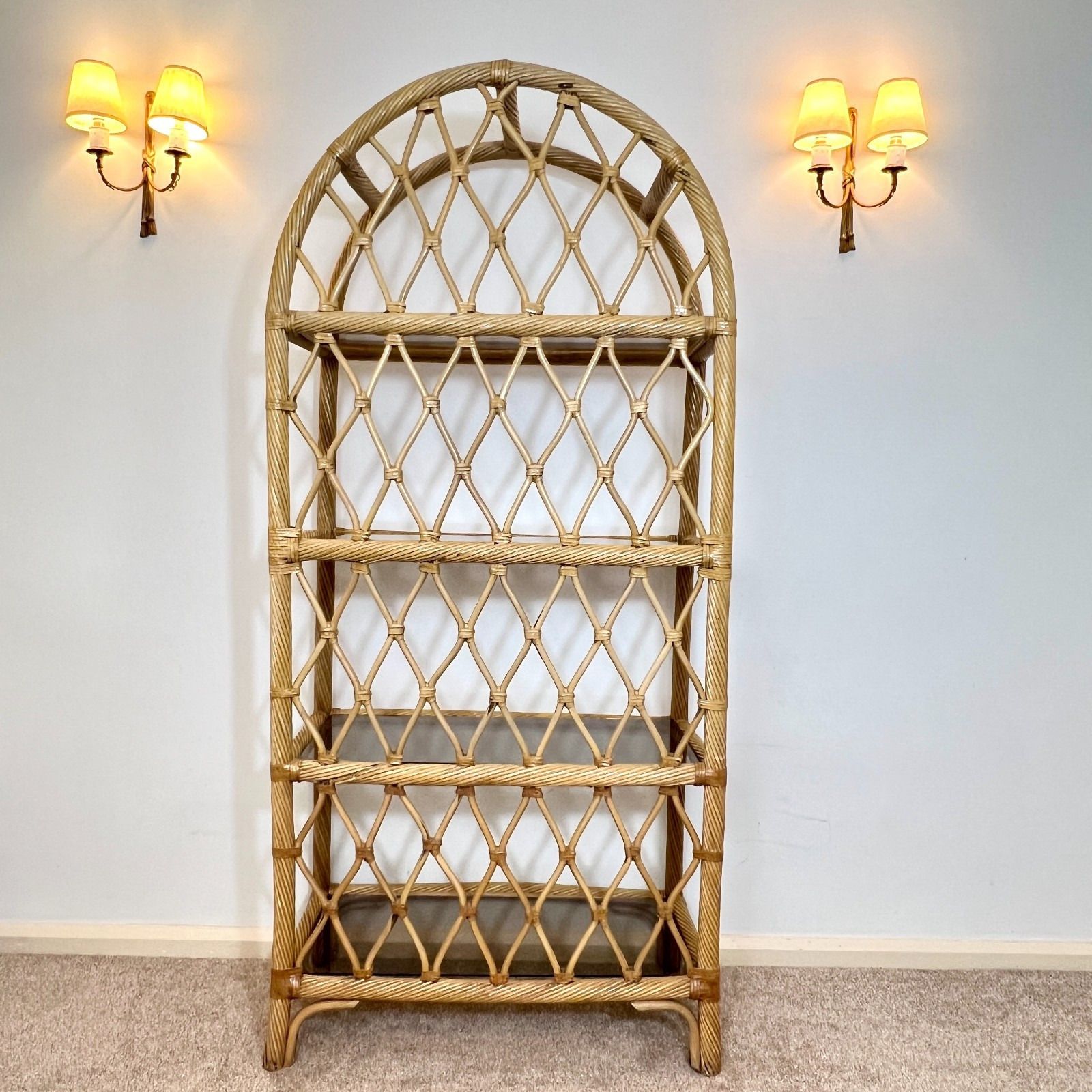 Vintage Bamboo Tall Shelving Unit  Boho Retro 183 Cm photo for sale