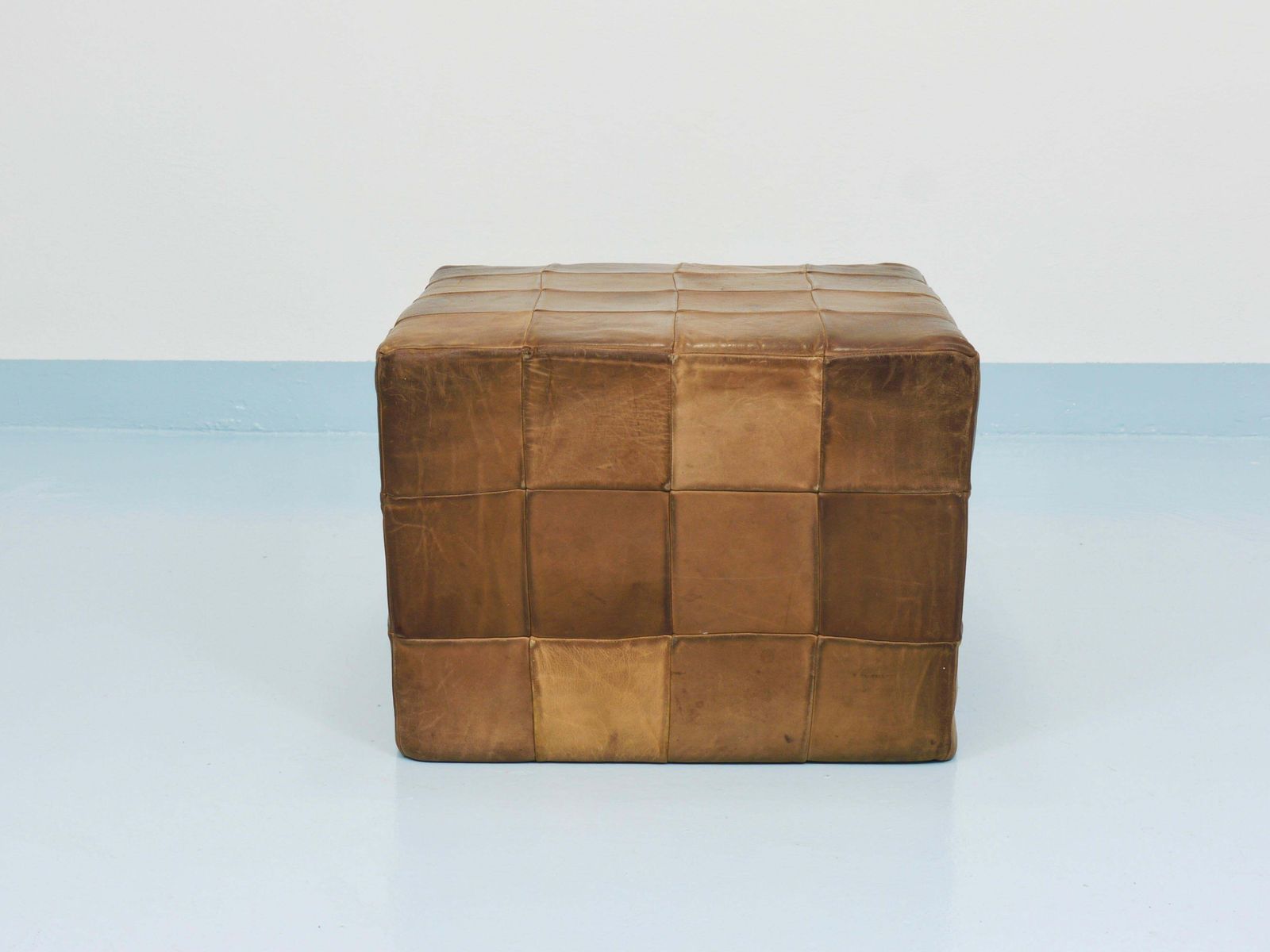 De Sede Patchwork Leather Cube Stool, Pouf, Ottoman, Switzerland, 1970s photo for sale