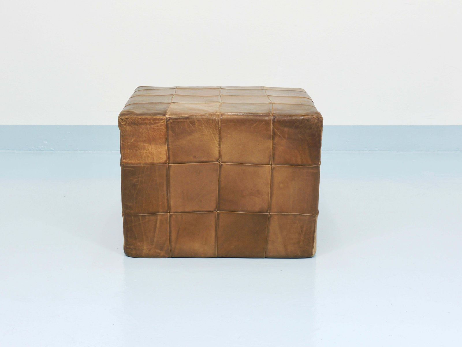 photo for sale De Sede Patchwork Leather Cube Stool, Pouf, Ottoman, Switzerland, 1970s