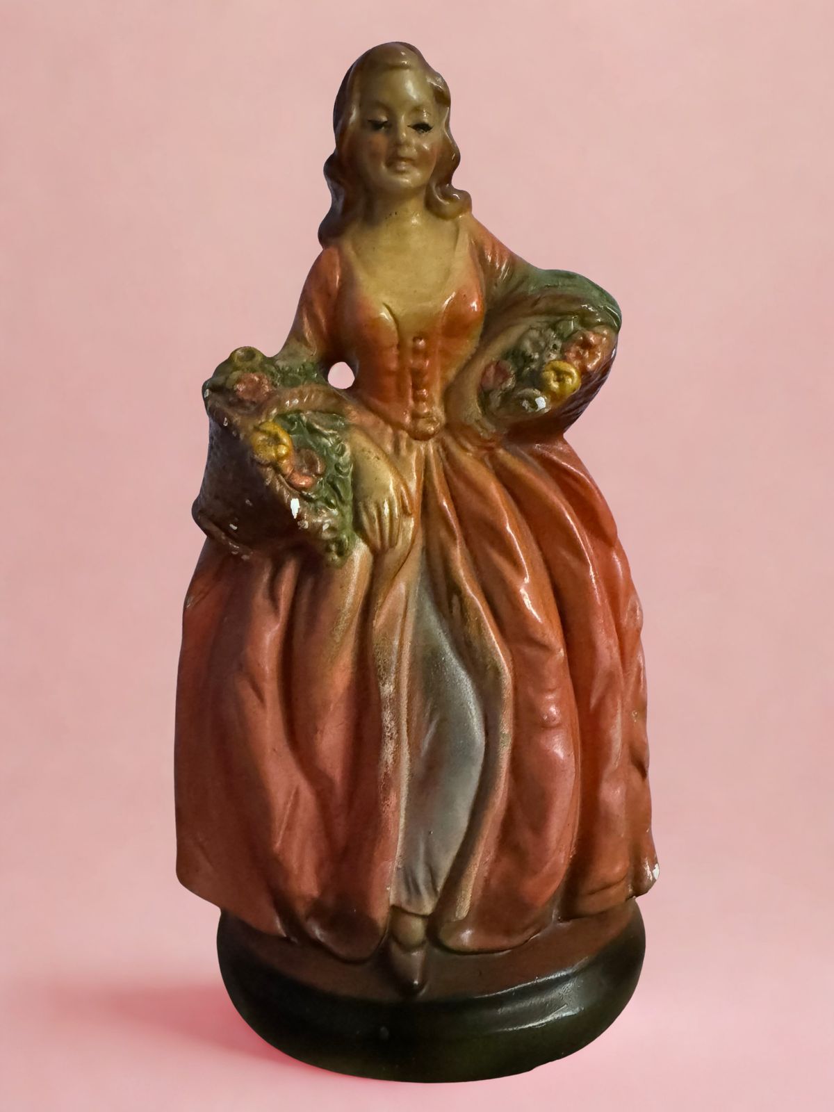 Vintage 1930s Chalkware Crinoline Lady Figurine (19cm)
