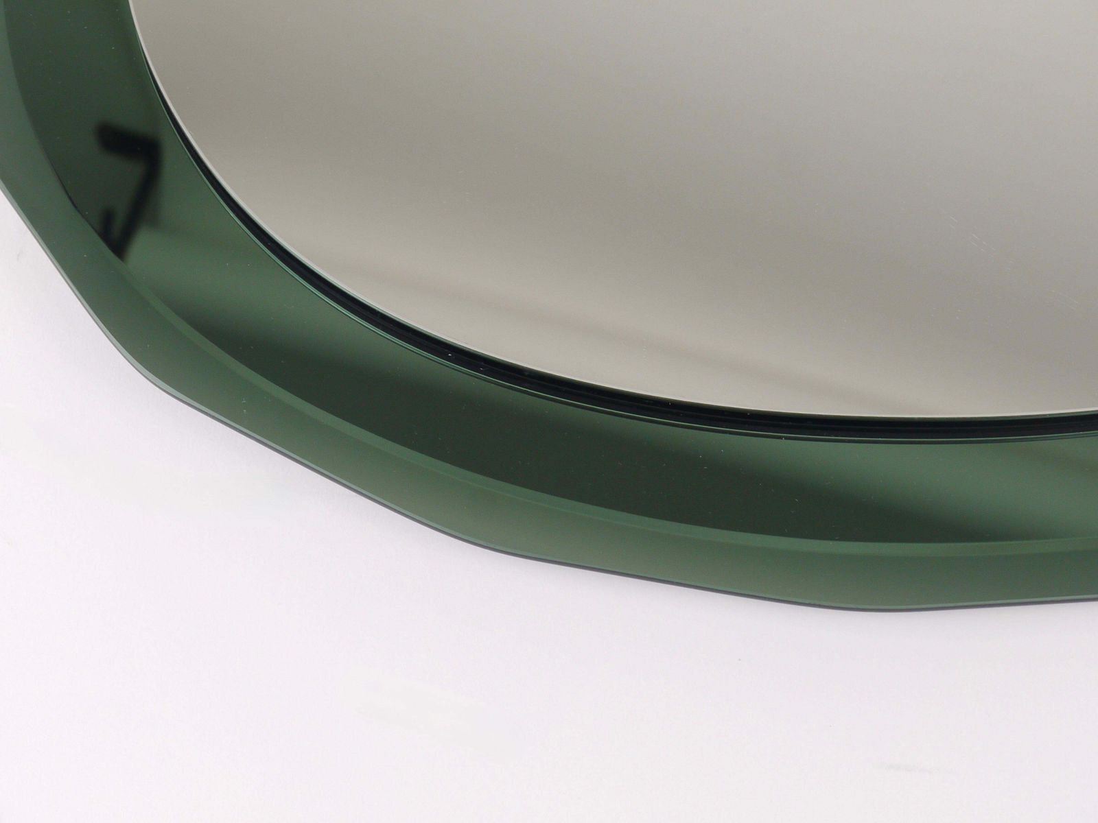 Cristal Arte Oval Green Grey Mid Century Scalloped Wall Mirror, Italy, 1960s photo buy
