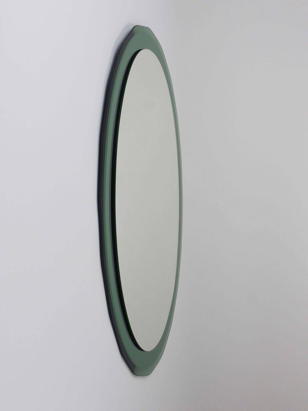 Home Decor Cristal Arte Oval Green Grey Mid Century Scalloped Wall Mirror, Italy, 1960s photo