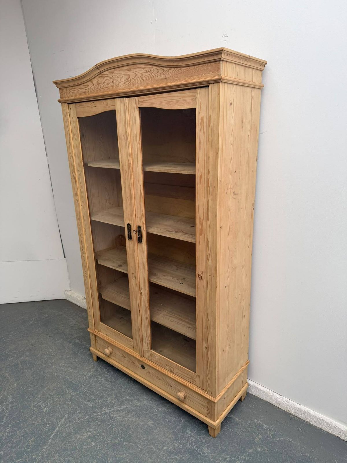 A Fantastic Victorian Pine Glazed Bookcase Cabinet To Wax / Paint