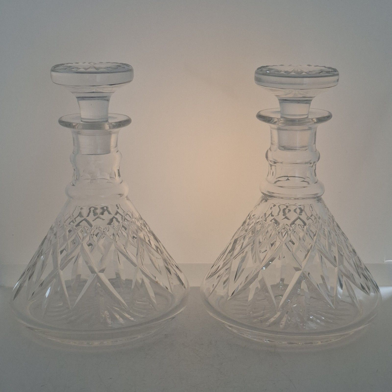 Pair Of Stuart Crystal Decanters Conical Cut Glass Vintage photo furniture