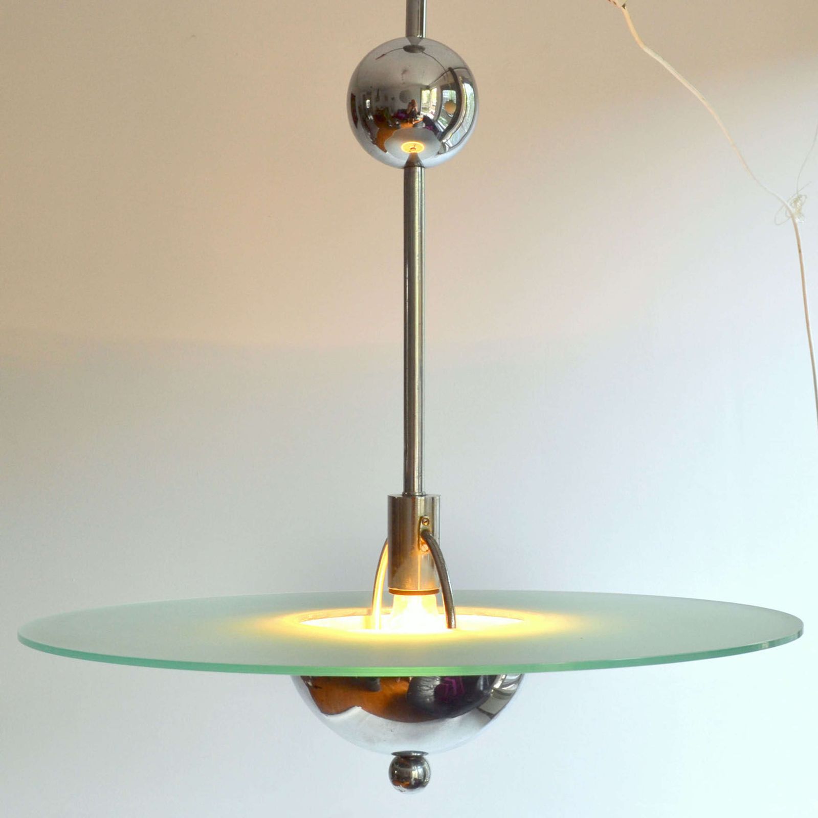Modernist Chrome And Glass Pendant Circa 1930 In The Style Of Gispen photo Lighting