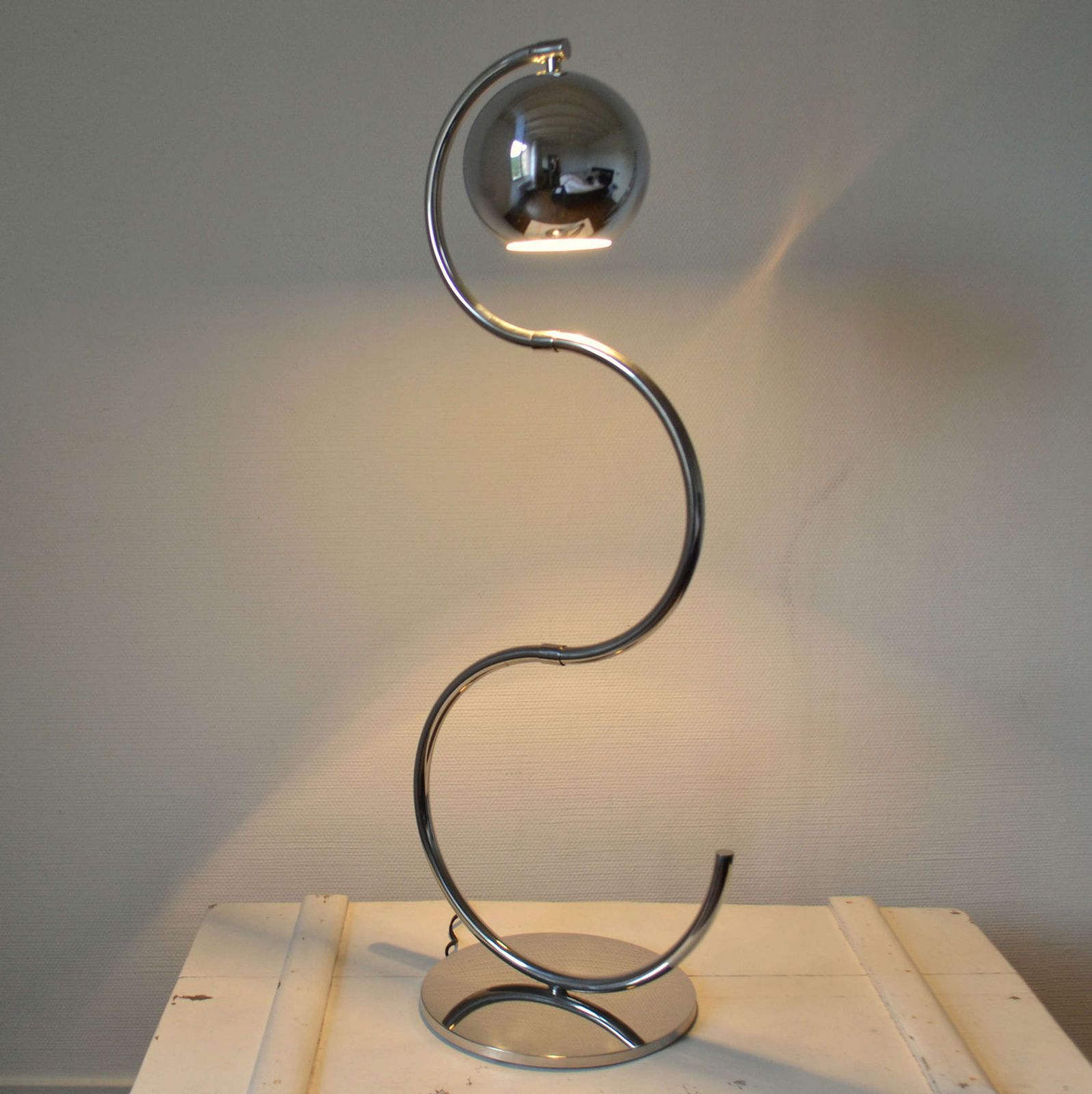 photo furniture Sculptural Adjustable Reggiani Chrome Floor Lamp Italy 1960's