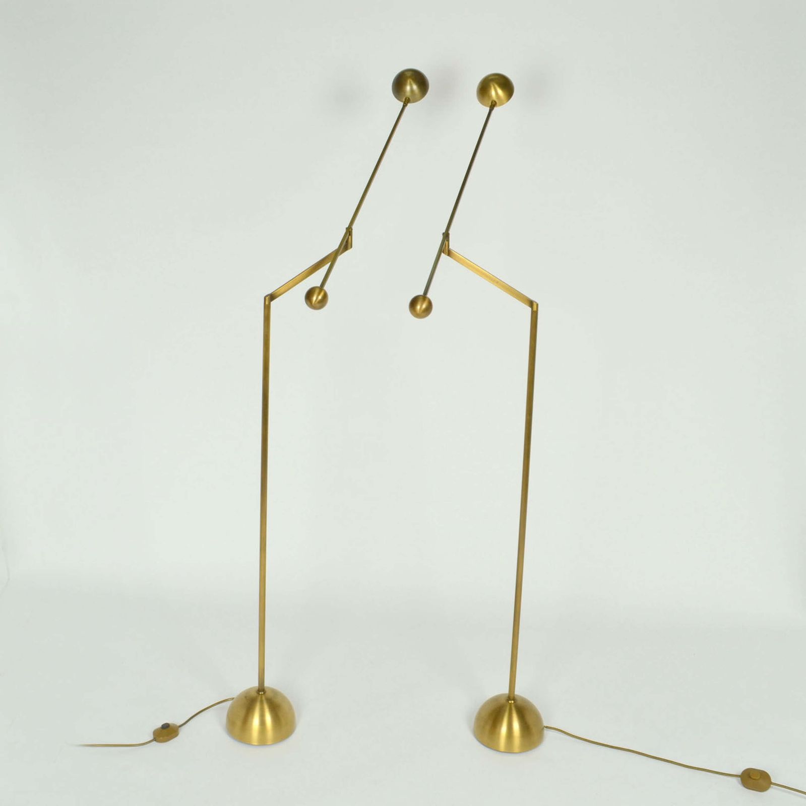 Pair Of Minimal Bronzed Brass Counter Balance Floor Lamps, 1970's photo buy