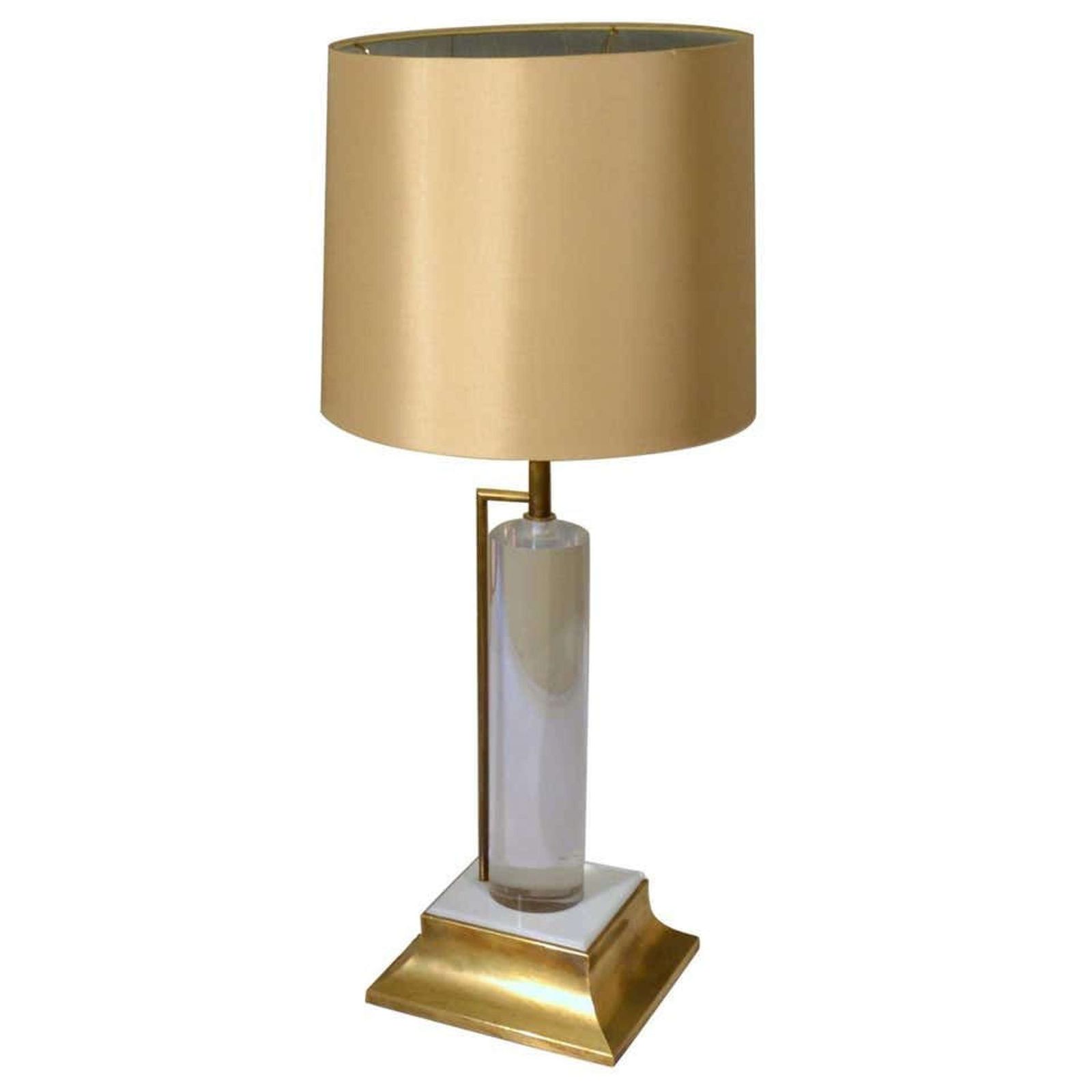 Lucite And Brass Italian 1960s Table Lamp With Silk Lamp Shade